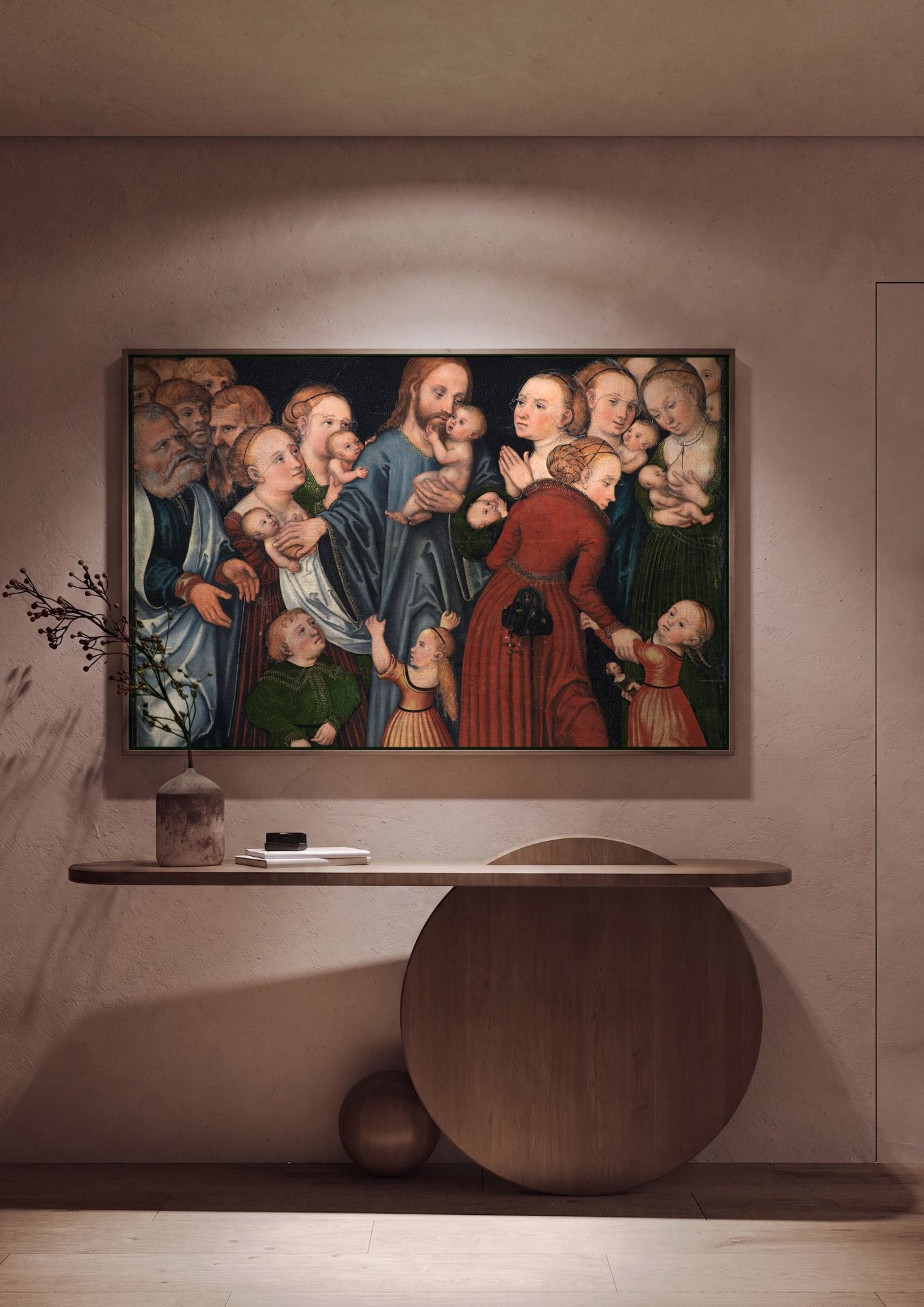 Quadro Decorativo Jesus e as Crianças - Cranach, o Velho em ambiente decorado