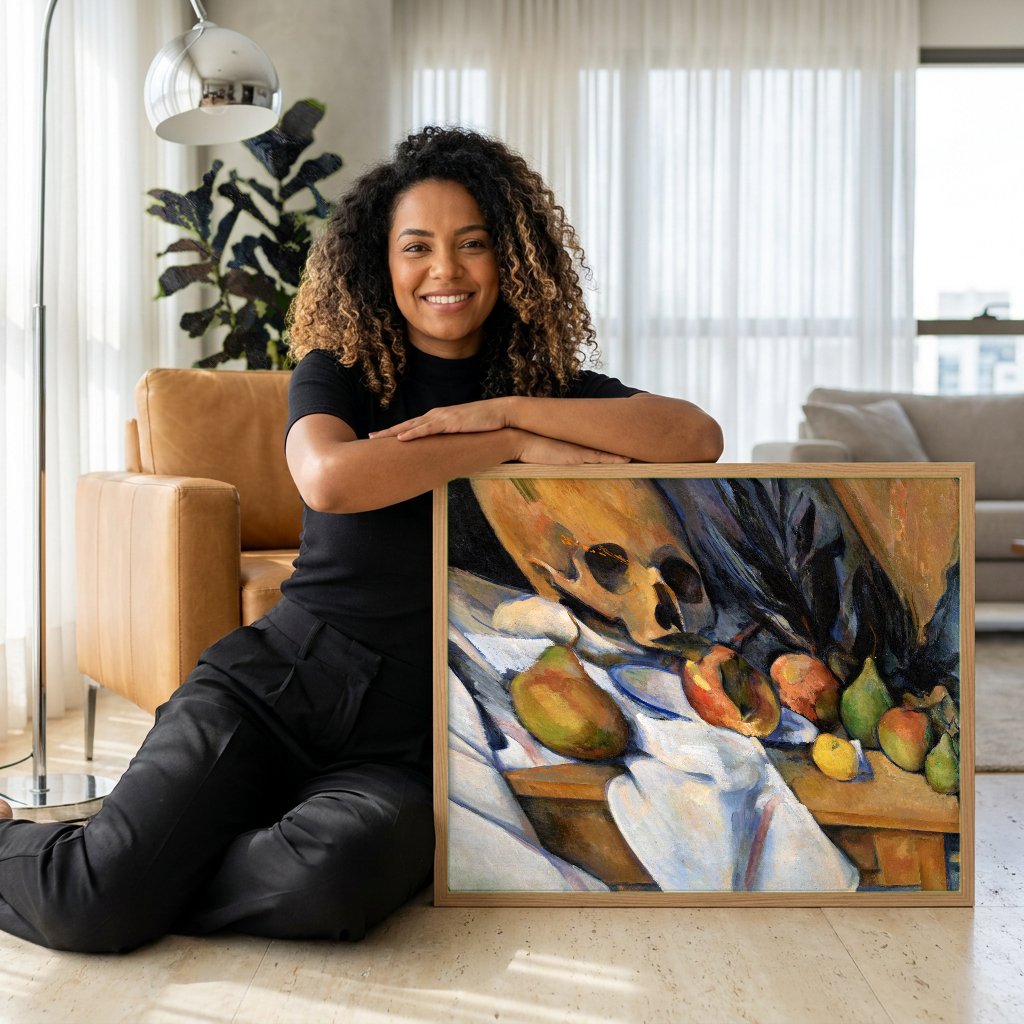 Quadro Decorativo Natureza-morta com Crânio - Paul Cézanne com modelo em ambiente