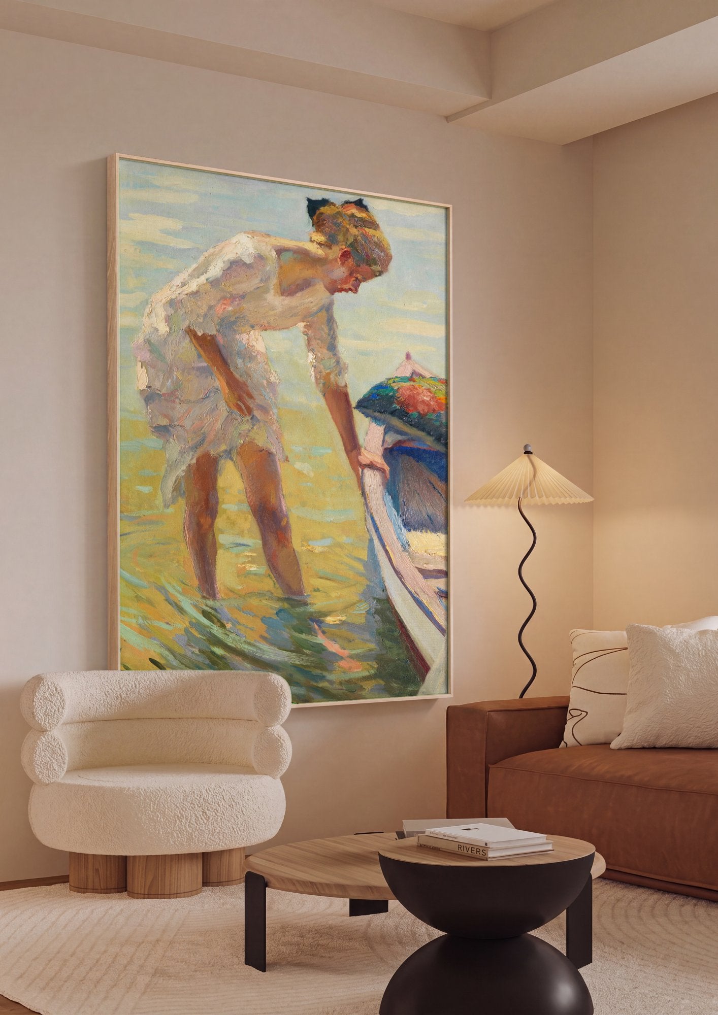 Quadro Decorativo Moça na Água - Edward Cucuel em ambiente decorado