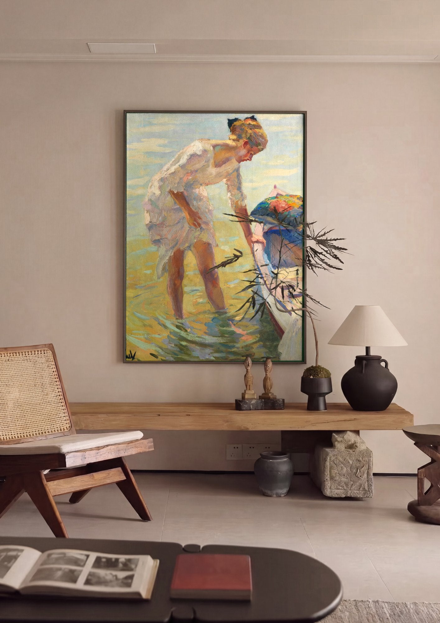 Quadro Decorativo Moça na Água - Edward Cucuel em ambiente decorado