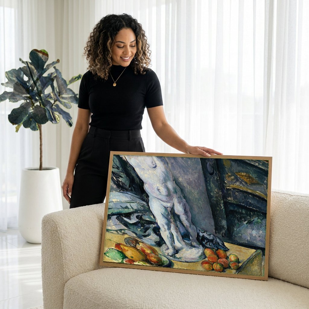 Quadro Decorativo Natureza-Morta com Cupido de Gesso - Cézanne com modelo em ambiente