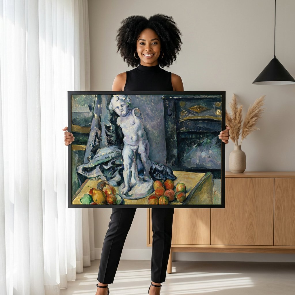 Quadro Decorativo Natureza-Morta com Cupido de Gesso - Cézanne com modelo em ambiente