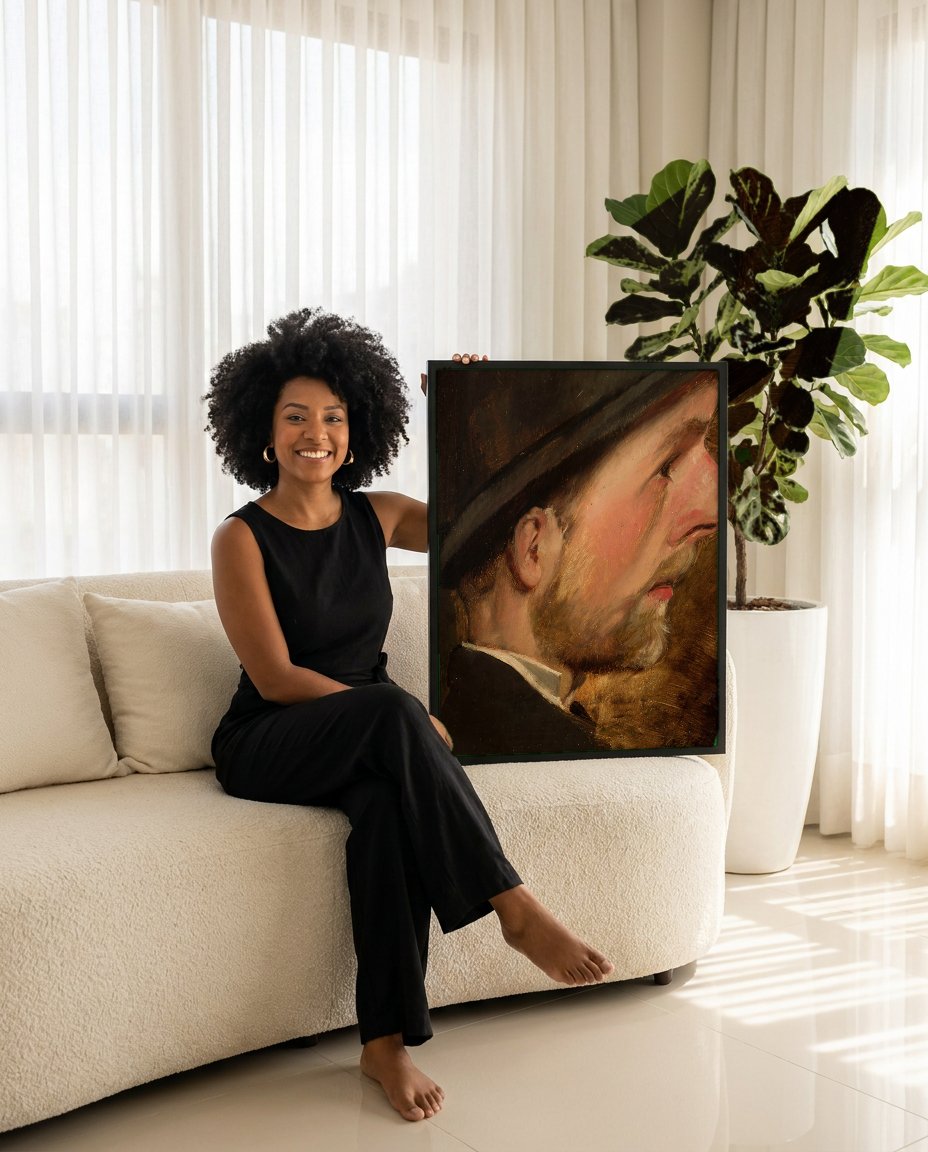 Quadro Decorativo Retrato Masculino - W. Czachórski com modelo em ambiente