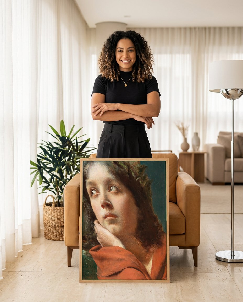 Quadro Decorativo A Poetisa - Wladyslaw Czachórski com modelo em ambiente