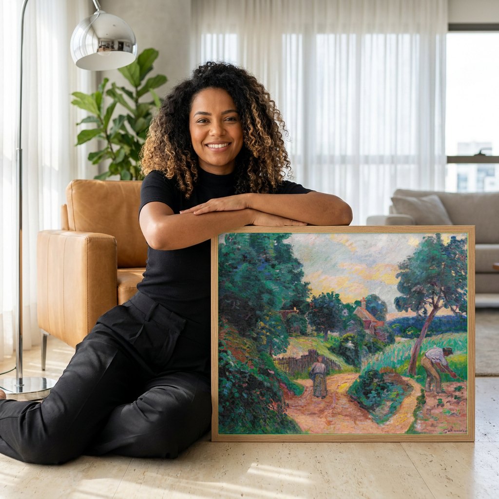 Quadro Decorativo Paisagem Rural - Armand Guillaumin | modelo apresentando o quadro emoldurado