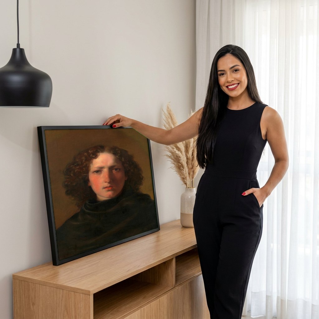 Quadro Decorativo Retrato de Jovem - Friedrich Von Amerling | modelo apresentando o quadro emoldurado