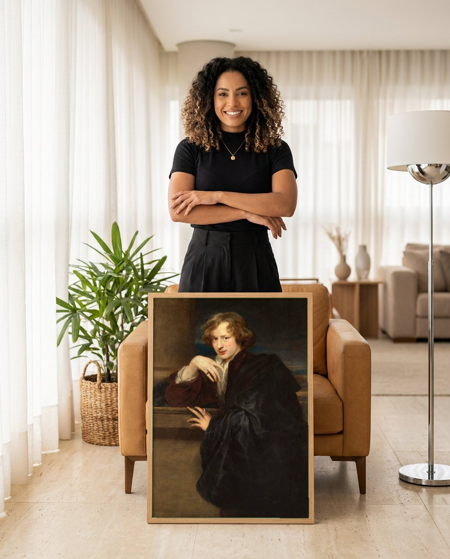 Quadro Decorativo Retrato de Jovem - Van Dyck | modelo apresentando o quadro emoldurado