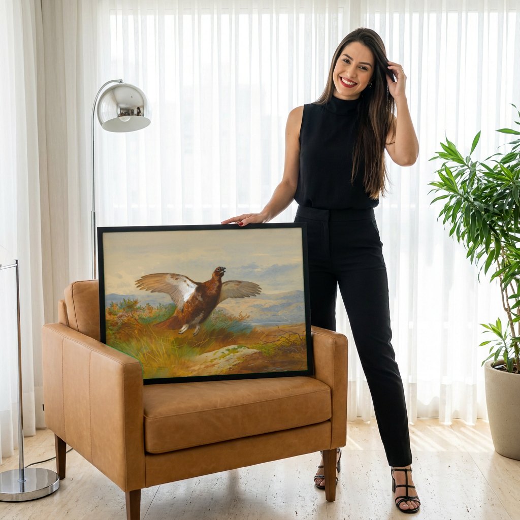Quadro Decorativo Aves em Voo - Archibald Thorburn | modelo apresentando o quadro emoldurado