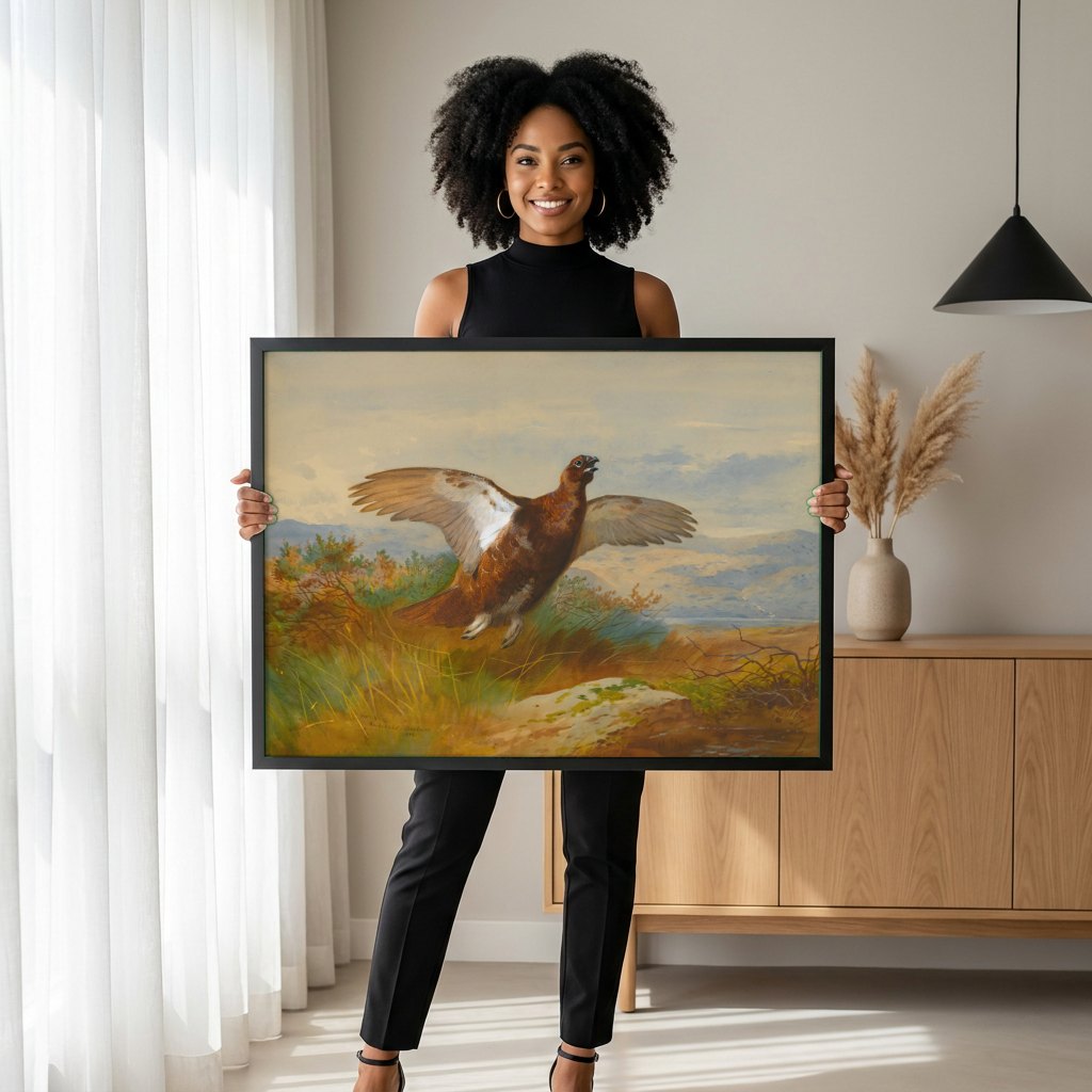 Quadro Decorativo Aves em Voo - Archibald Thorburn | modelo apresentando o quadro emoldurado
