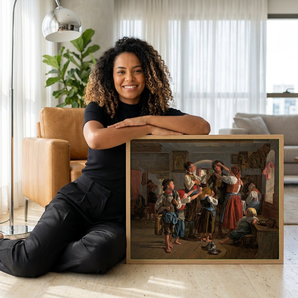 Quadro Decorativo A Preparação - Ferdinand Georg Waldmüller | modelo apresentando o quadro emoldurado
