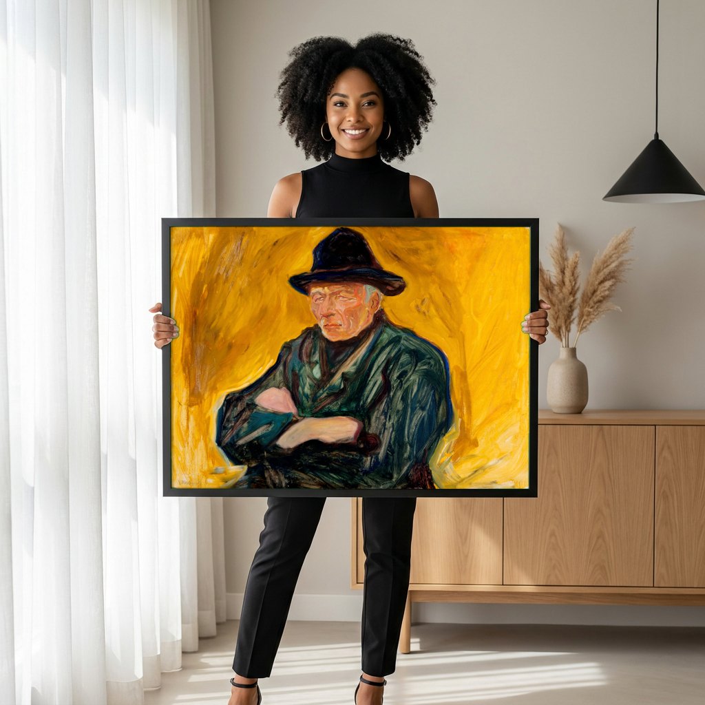 Quadro Decorativo Retrato de um Homem - Edvard Munch | modelo apresentando o quadro emoldurado