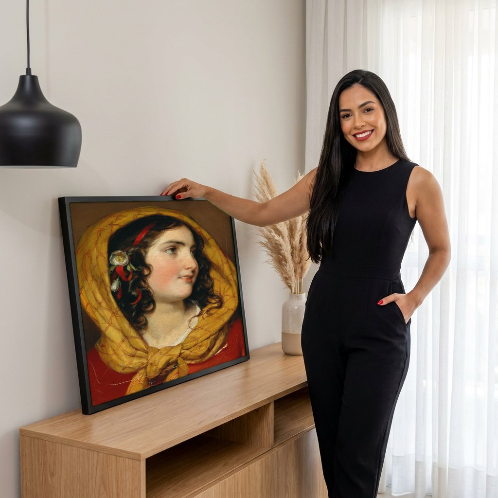Quadro Decorativo A Jovem Oriental - Friedrich Von Amerling | modelo apresentando o quadro emoldurado