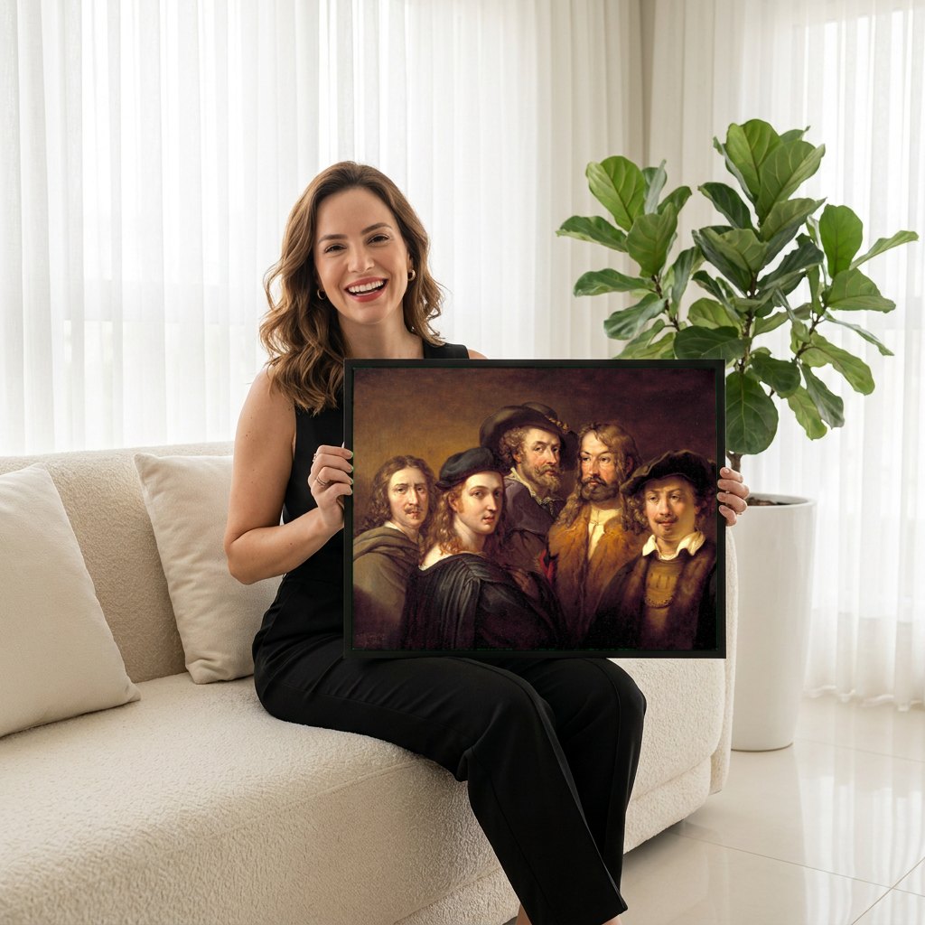 Quadro Decorativo A Conspiração de Claudius Civilis - Rembrandt | modelo apresentando o quadro emoldurado