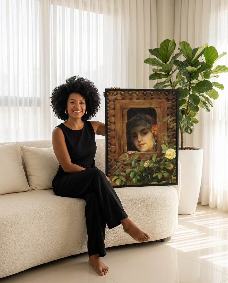Quadro Decorativo A Jovem do Cairo - Theodoros Rall | modelo apresentando o quadro emoldurado