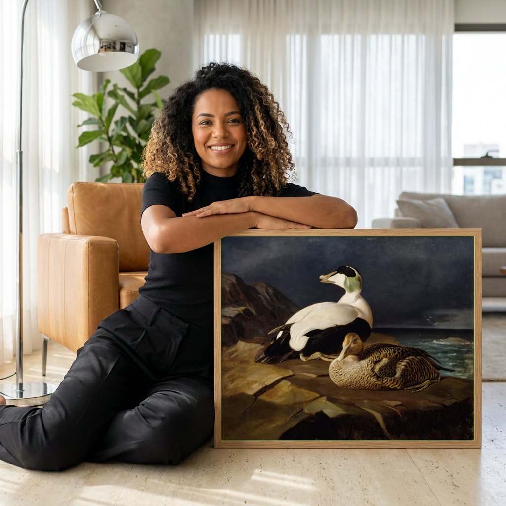 Quadro Decorativo Aves Marinas - Ferdinand von Wright | modelo apresentando o quadro emoldurado