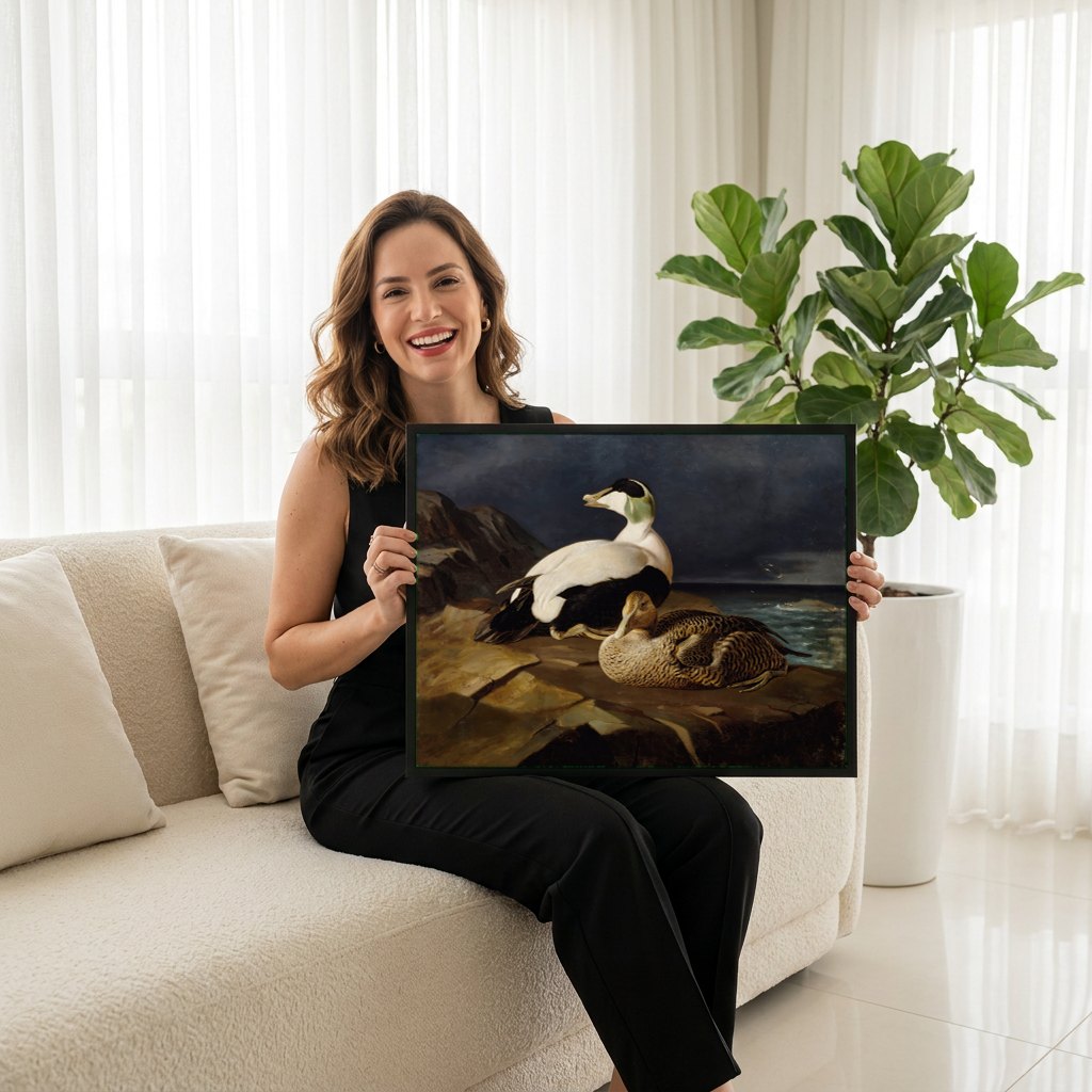 Quadro Decorativo Aves Marinas - Ferdinand von Wright | modelo apresentando o quadro emoldurado