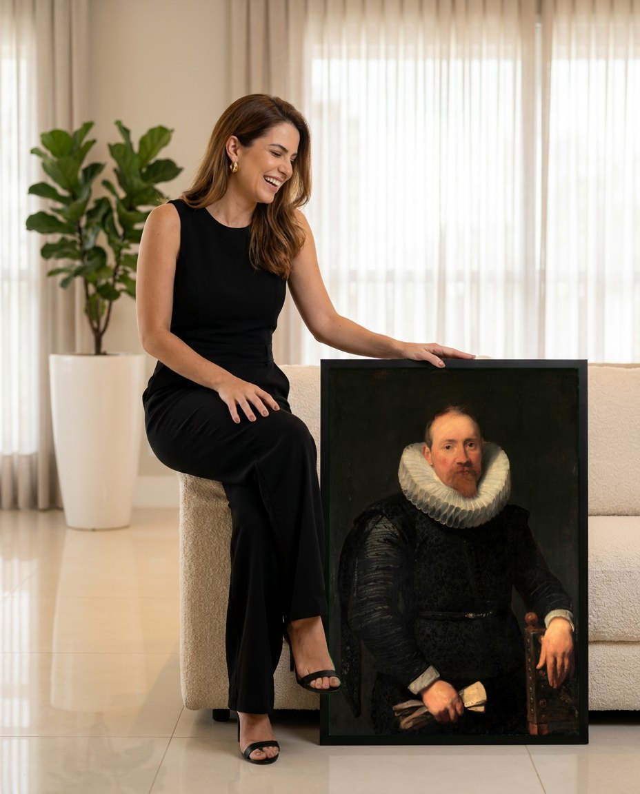 Quadro Decorativo Retrato de Homem - Van Dyck | modelo apresentando o quadro emoldurado
