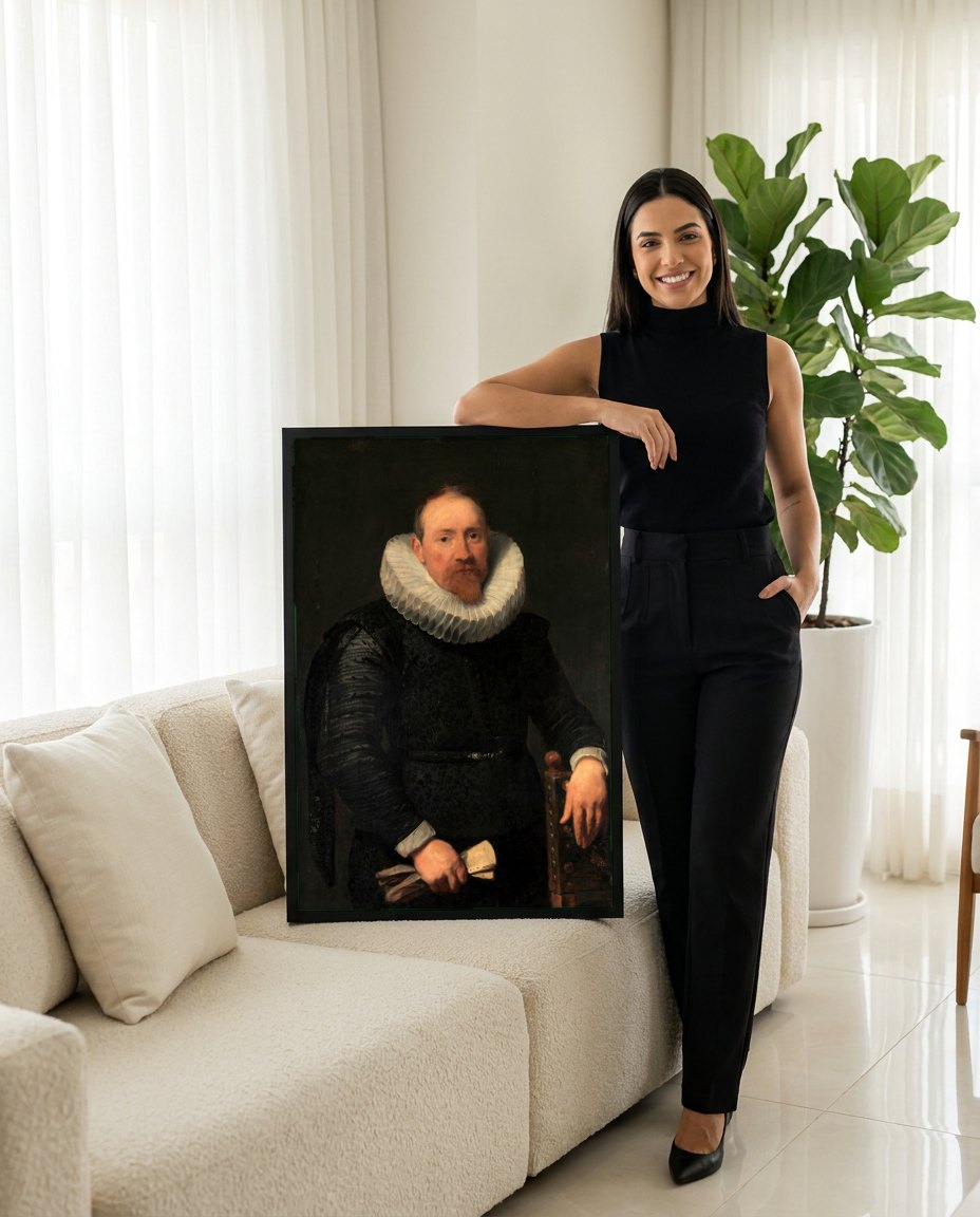 Quadro Decorativo Retrato de Homem - Van Dyck | modelo apresentando o quadro emoldurado