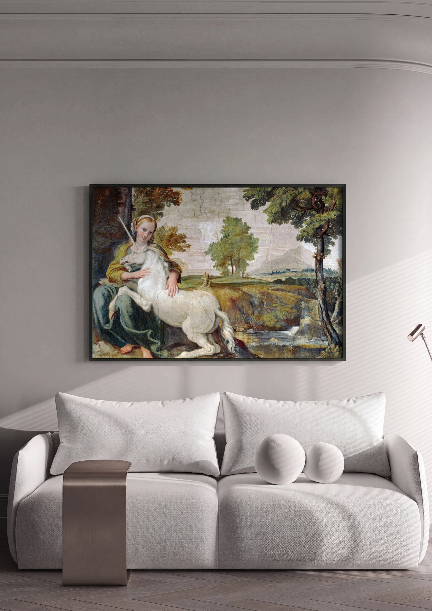 Quadro Decorativo A Dama e o Unicórnio - Domenichino | quadro emoldurado na parede
