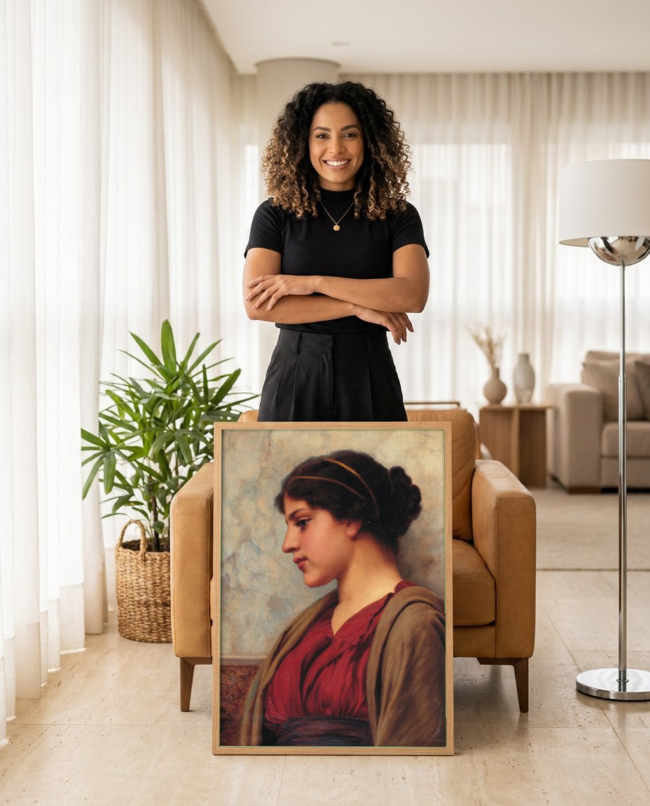 Quadro Decorativo A Jovem Grega - Godward | modelo apresentando o quadro emoldurado