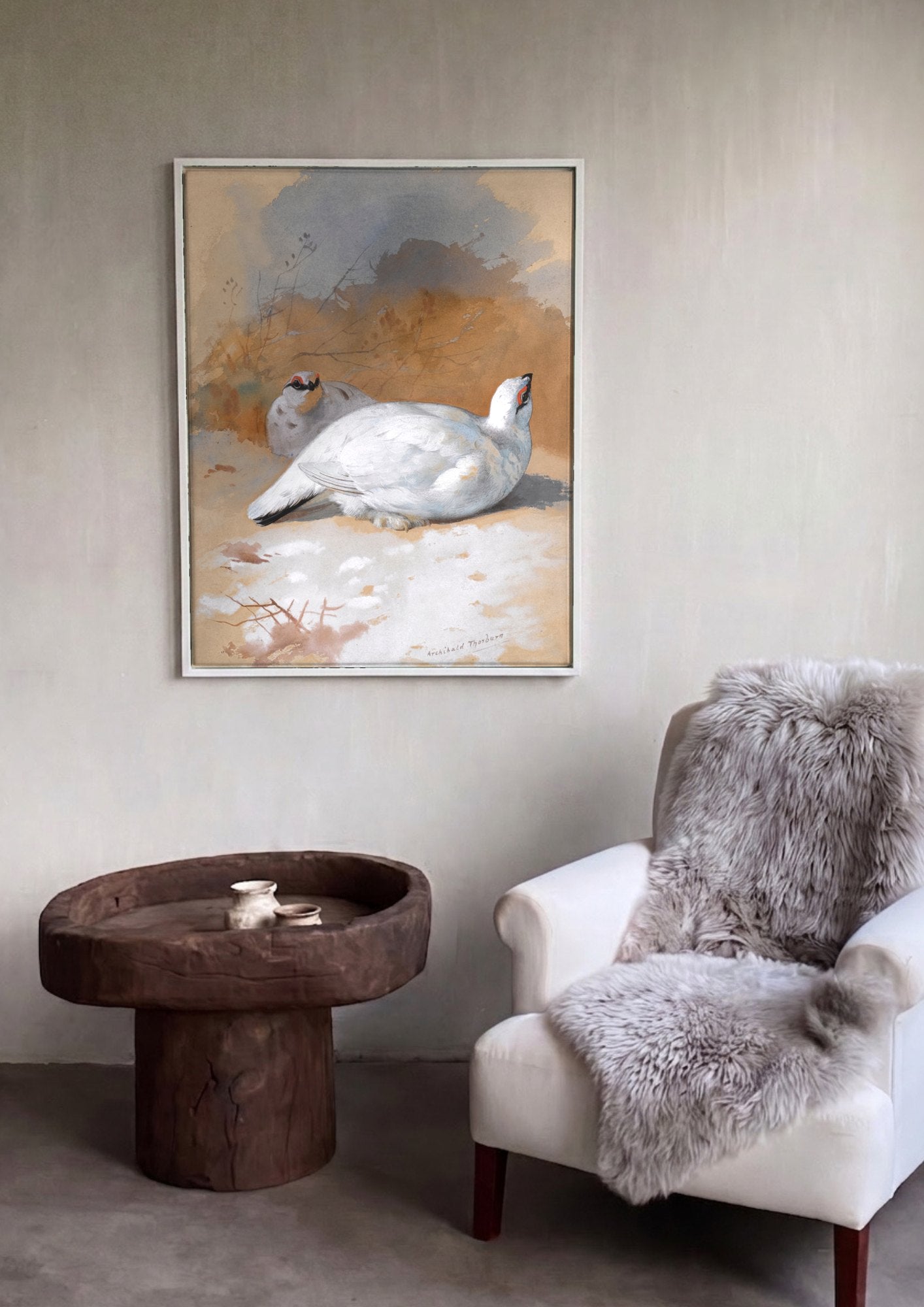 Quadro Decorativo Aves na Neve - Archibald Thorburn | quadro emoldurado na parede