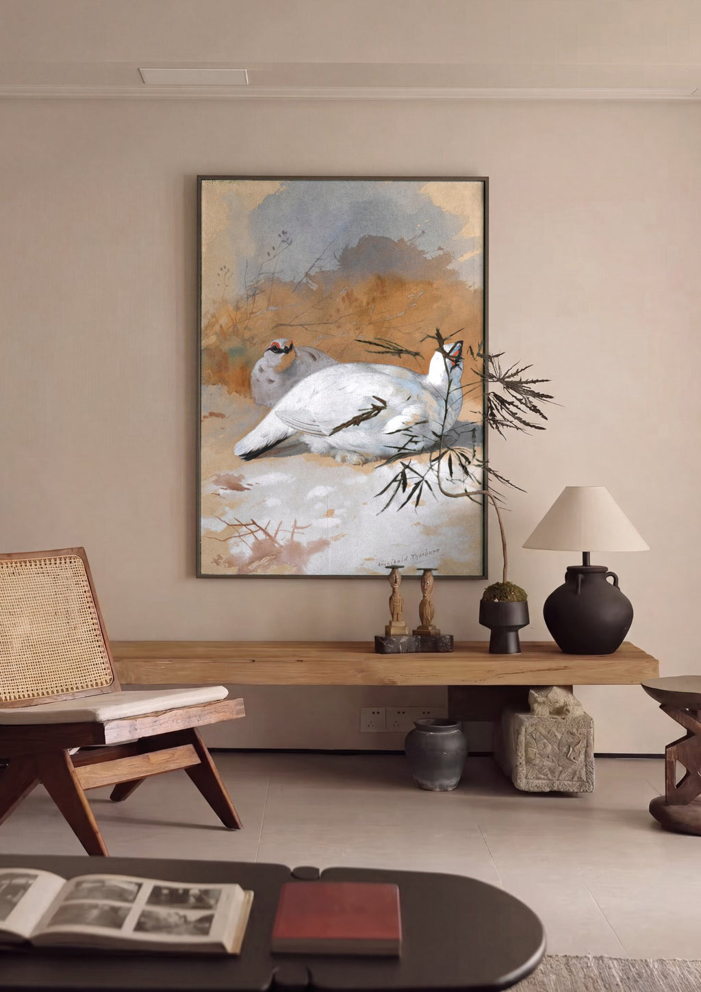 Quadro Decorativo Aves na Neve - Archibald Thorburn | quadro emoldurado na parede