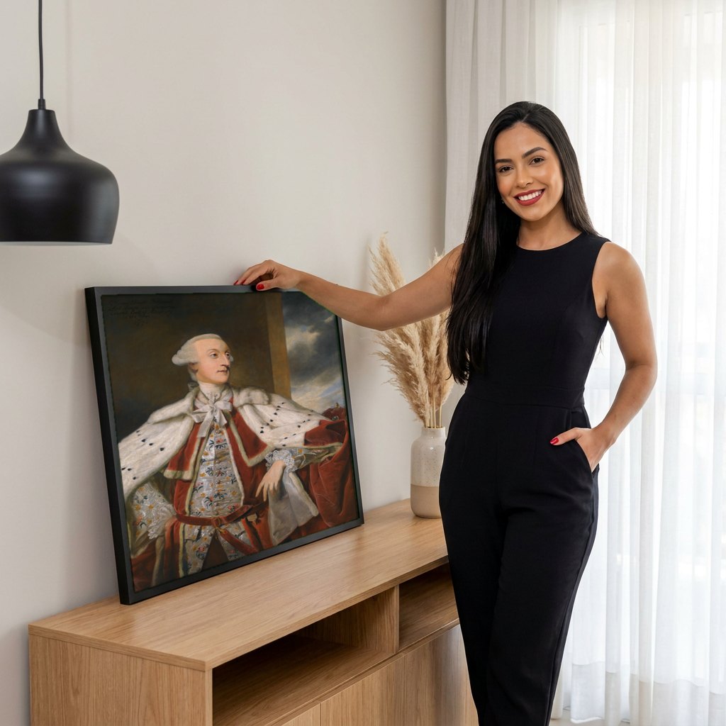 Quadro Decorativo 'Thomas Bruce, 1º Conde de Ailesbury' - Reynolds | modelo apresentando o quadro emoldurado