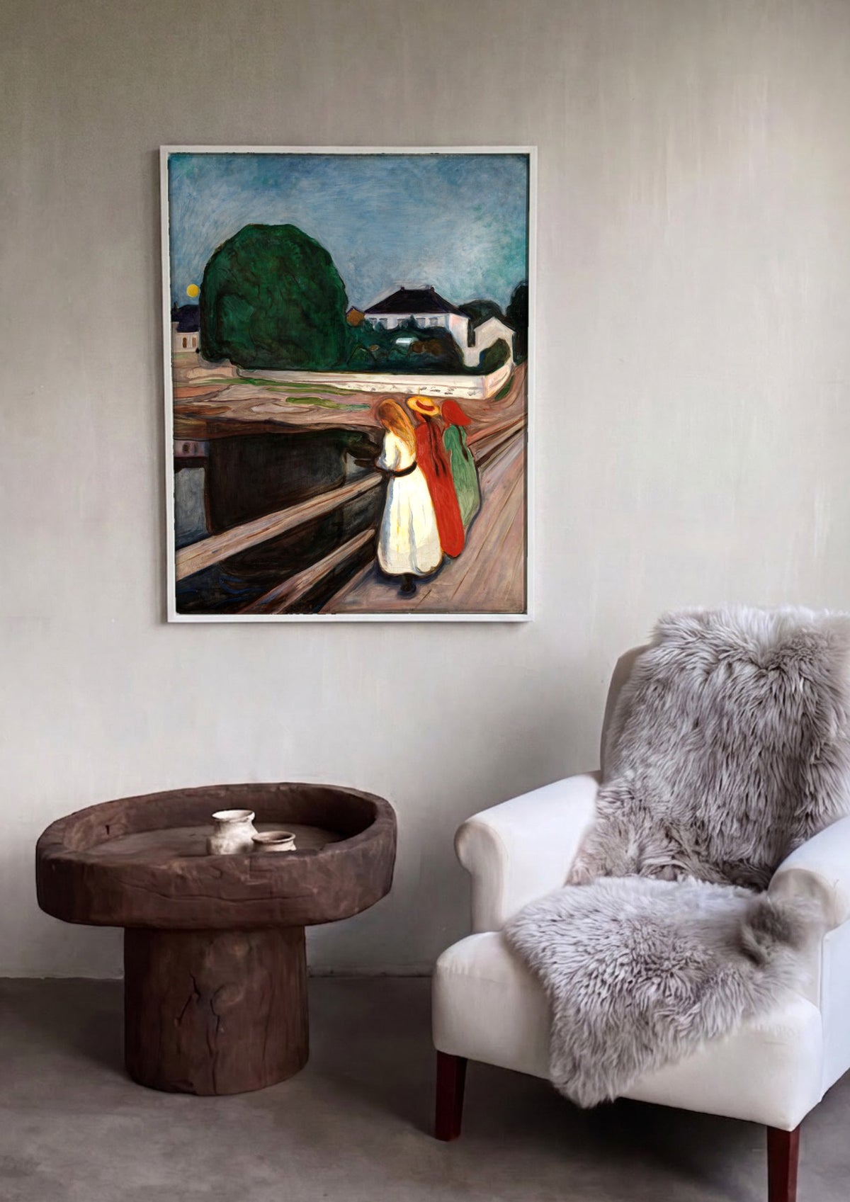Quadro Decorativo Moças na Ponte - Edvard Munch | quadro emoldurado na parede