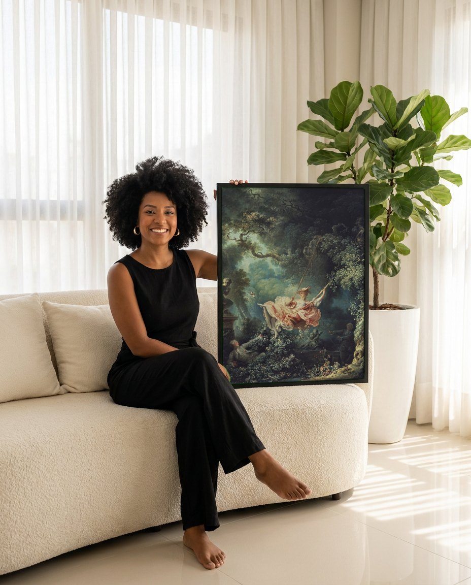 Quadro Decorativo O Balanço - Fragonard | modelo apresentando o quadro emoldurado