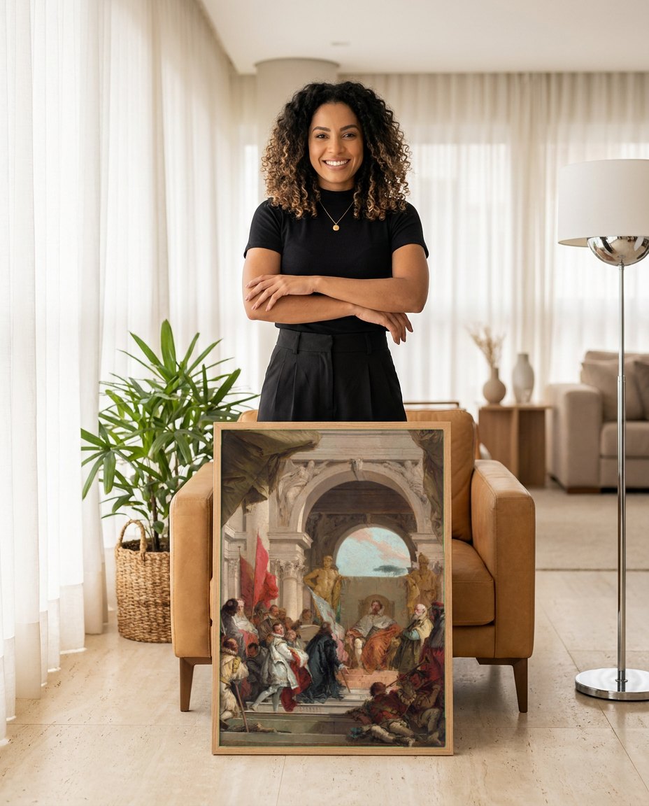 Quadro Decorativo A Recepção do Embaixador - Tiepolo | modelo apresentando o quadro emoldurado