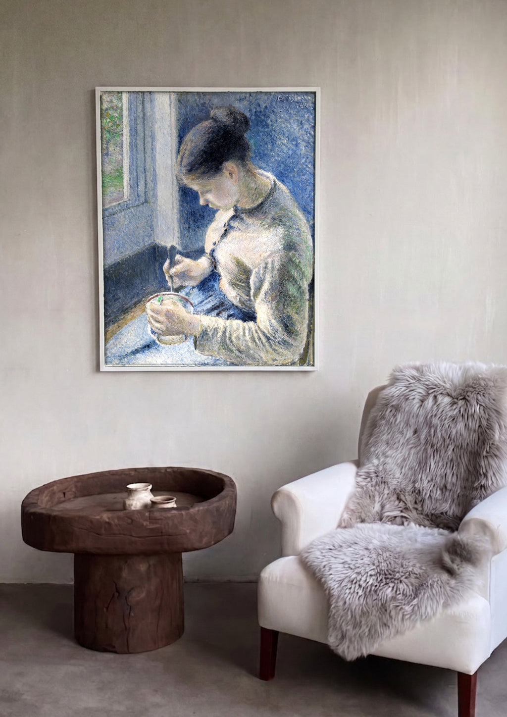 Quadro Decorativo Jovem Mulher Costurando - Pissarro | quadro emoldurado na parede