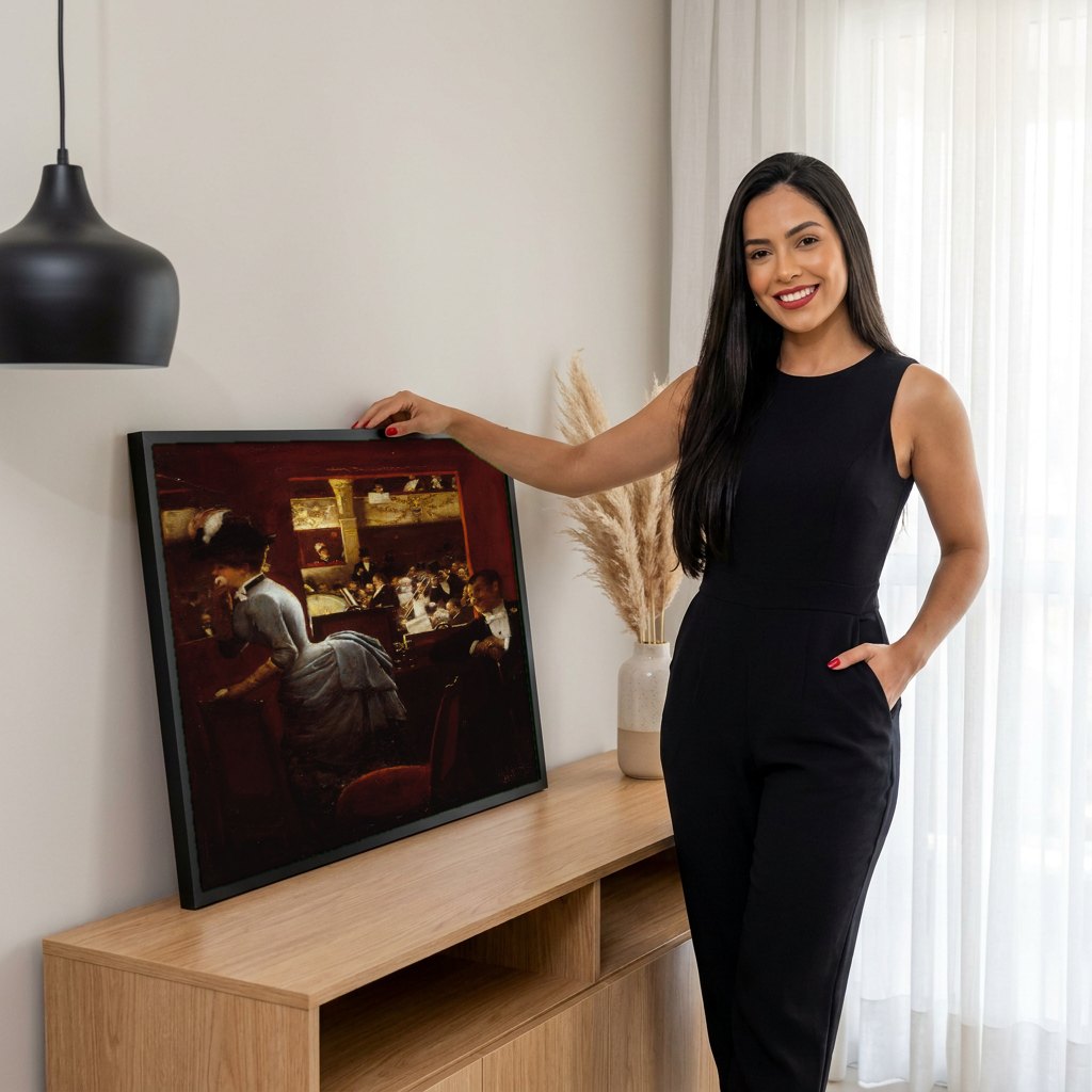Quadro Decorativo A Camarote - Jean Béraud | modelo apresentando o quadro emoldurado
