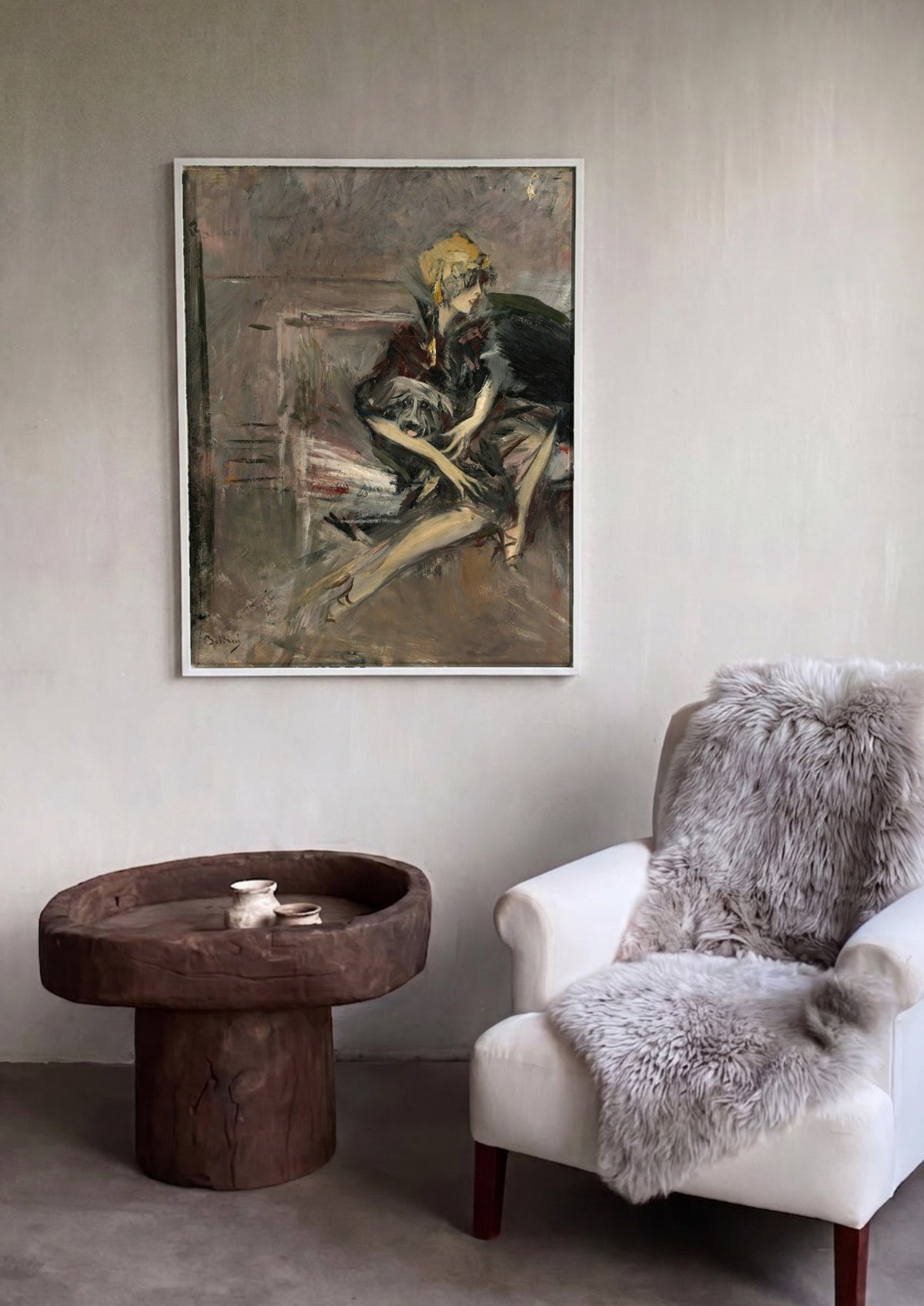 Quadro Decorativo Dama com Cachorro - Boldini | quadro emoldurado na parede