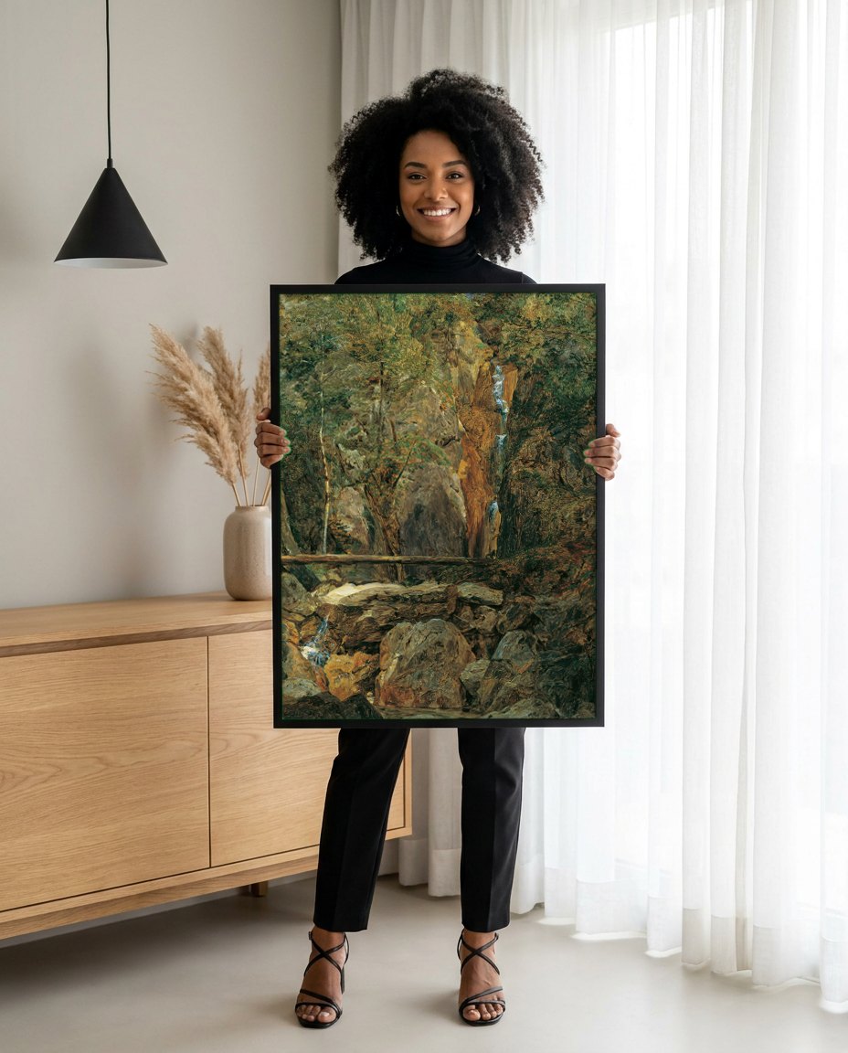 Quadro Decorativo A Cachoeira - Ferdinand Georg Waldmüller | modelo apresentando o quadro emoldurado