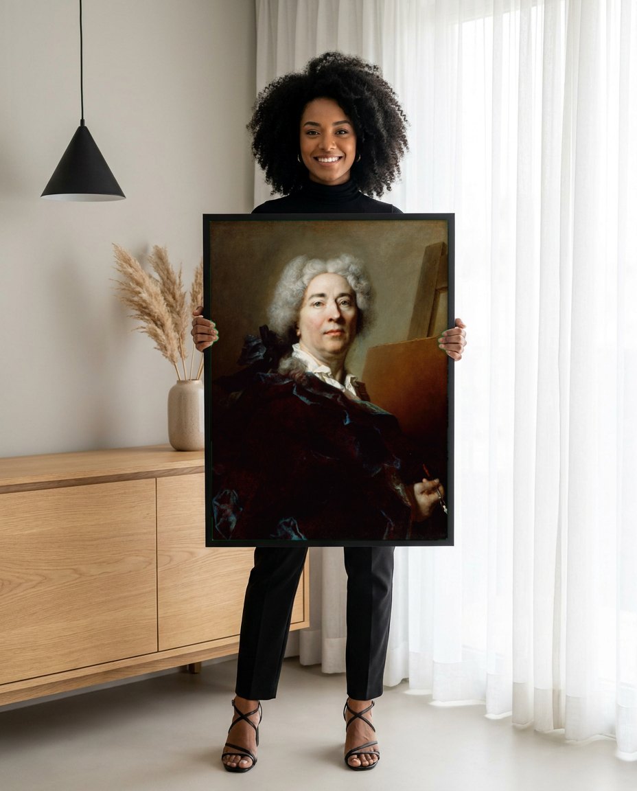 Quadro Decorativo Autorretrato - Nicolas de Largillière | modelo apresentando o quadro emoldurado