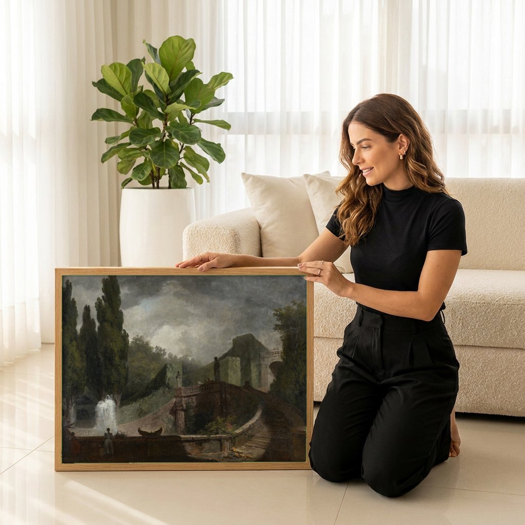 Quadro Decorativo A Fonte - Fragonard | modelo apresentando o quadro emoldurado