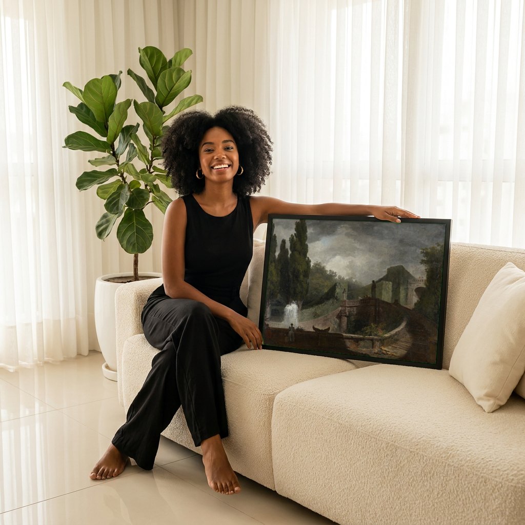 Quadro Decorativo A Fonte - Fragonard | modelo apresentando o quadro emoldurado