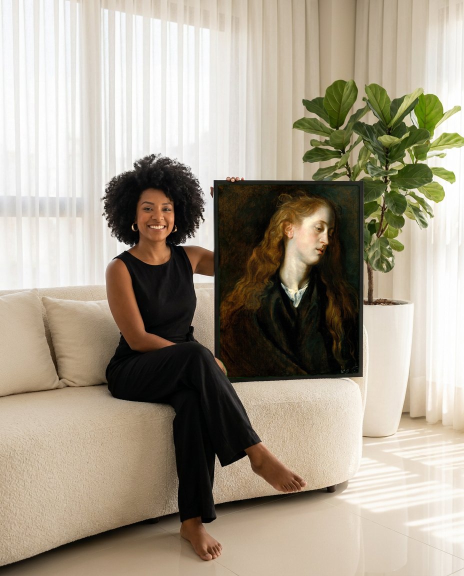 Quadro Decorativo Retrato Feminino - Van Dyck | modelo apresentando o quadro emoldurado