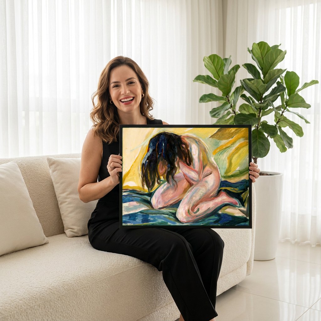 Quadro Decorativo A Mulher Chora - Edvard Munch | modelo apresentando o quadro emoldurado