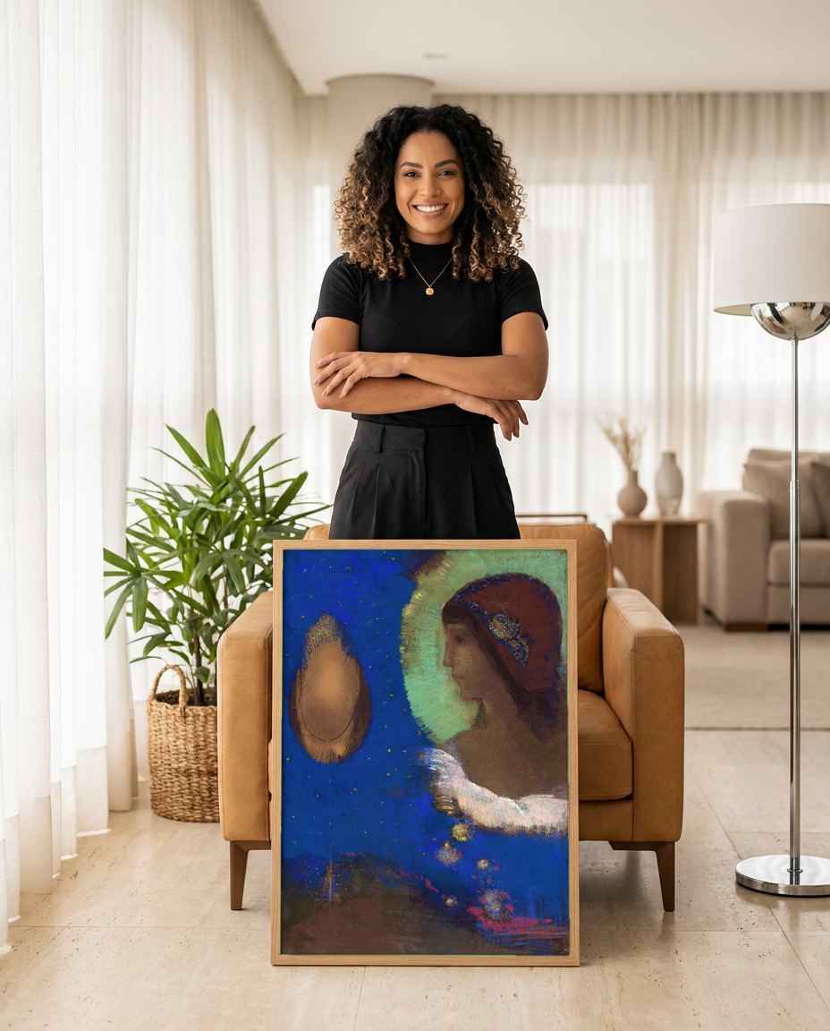 Quadro Decorativo A Meditação - Odilon Redon | modelo apresentando o quadro emoldurado