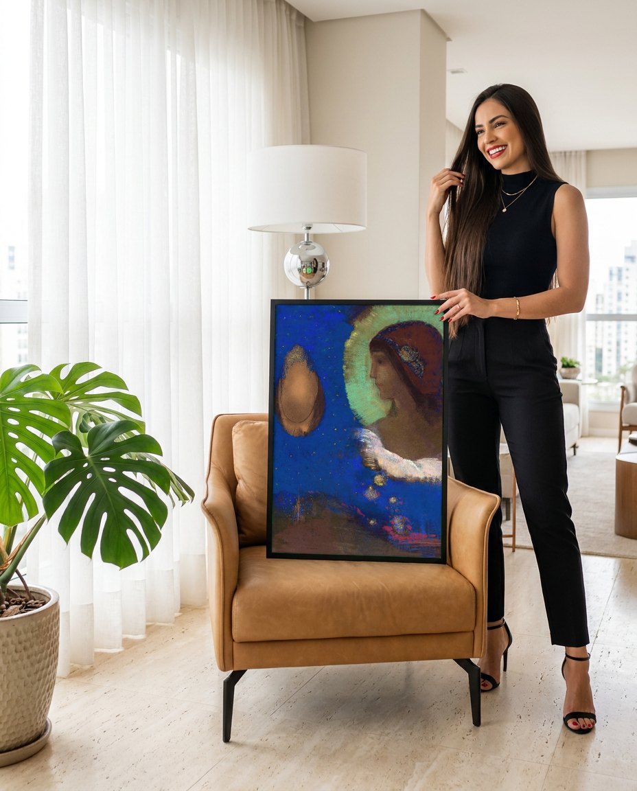 Quadro Decorativo A Meditação - Odilon Redon | modelo apresentando o quadro emoldurado