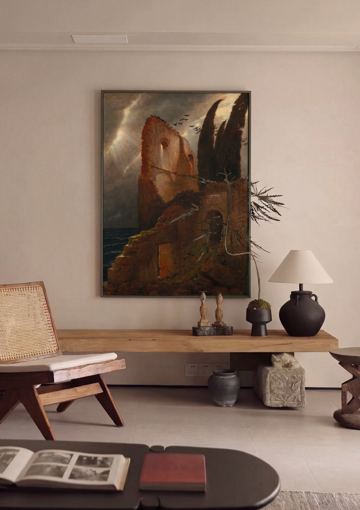 Quadro Decorativo Ruínas ao Mar - Arnold Böcklin em ambiente decorado