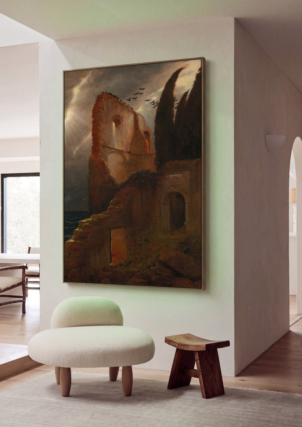 Quadro Decorativo Ruínas ao Mar - Arnold Böcklin em ambiente decorado