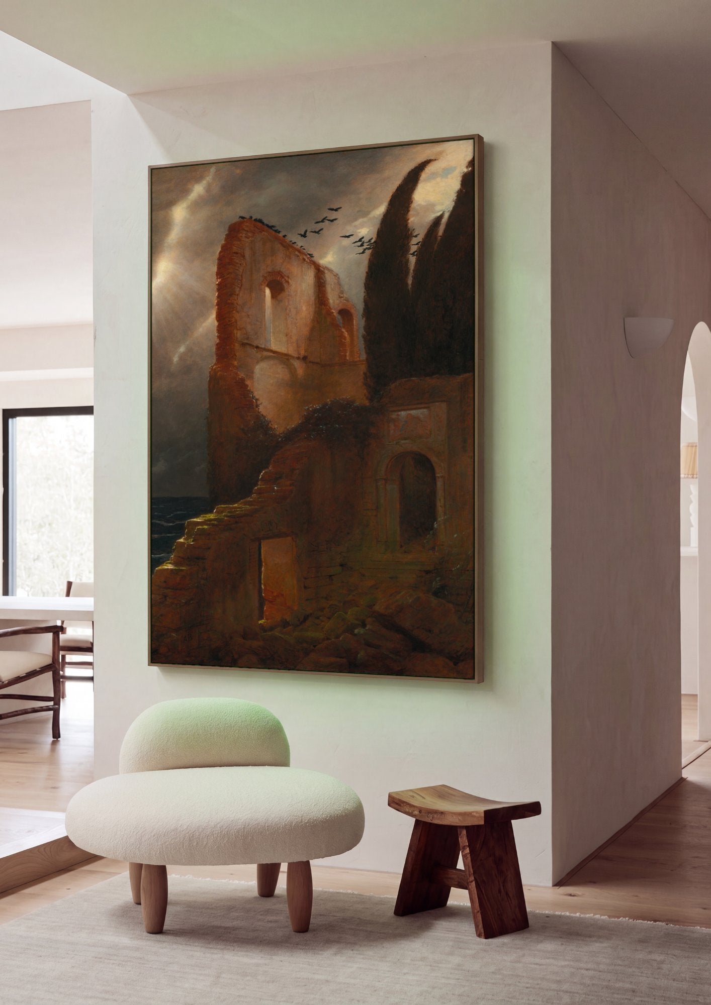 Quadro Decorativo Ruínas ao Mar - Arnold Böcklin em ambiente decorado