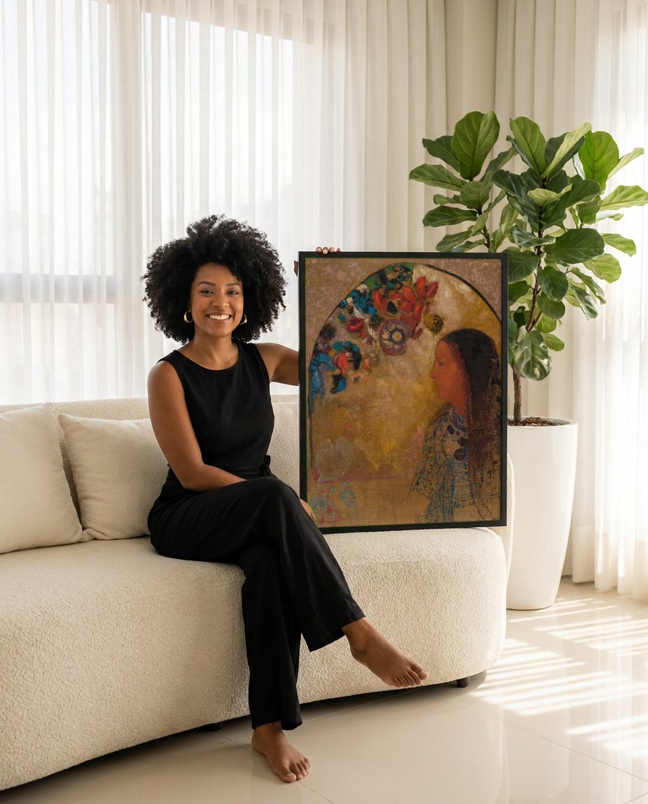Quadro Decorativo A Meditação - Odilon Redon | modelo apresentando o quadro emoldurado