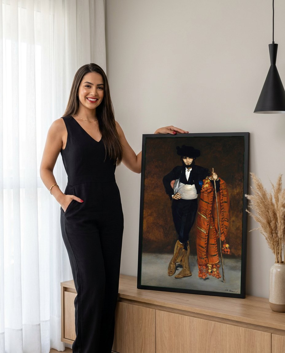 Quadro Decorativo O Tocador de Pífano - Édouard Manet | modelo apresentando o quadro emoldurado