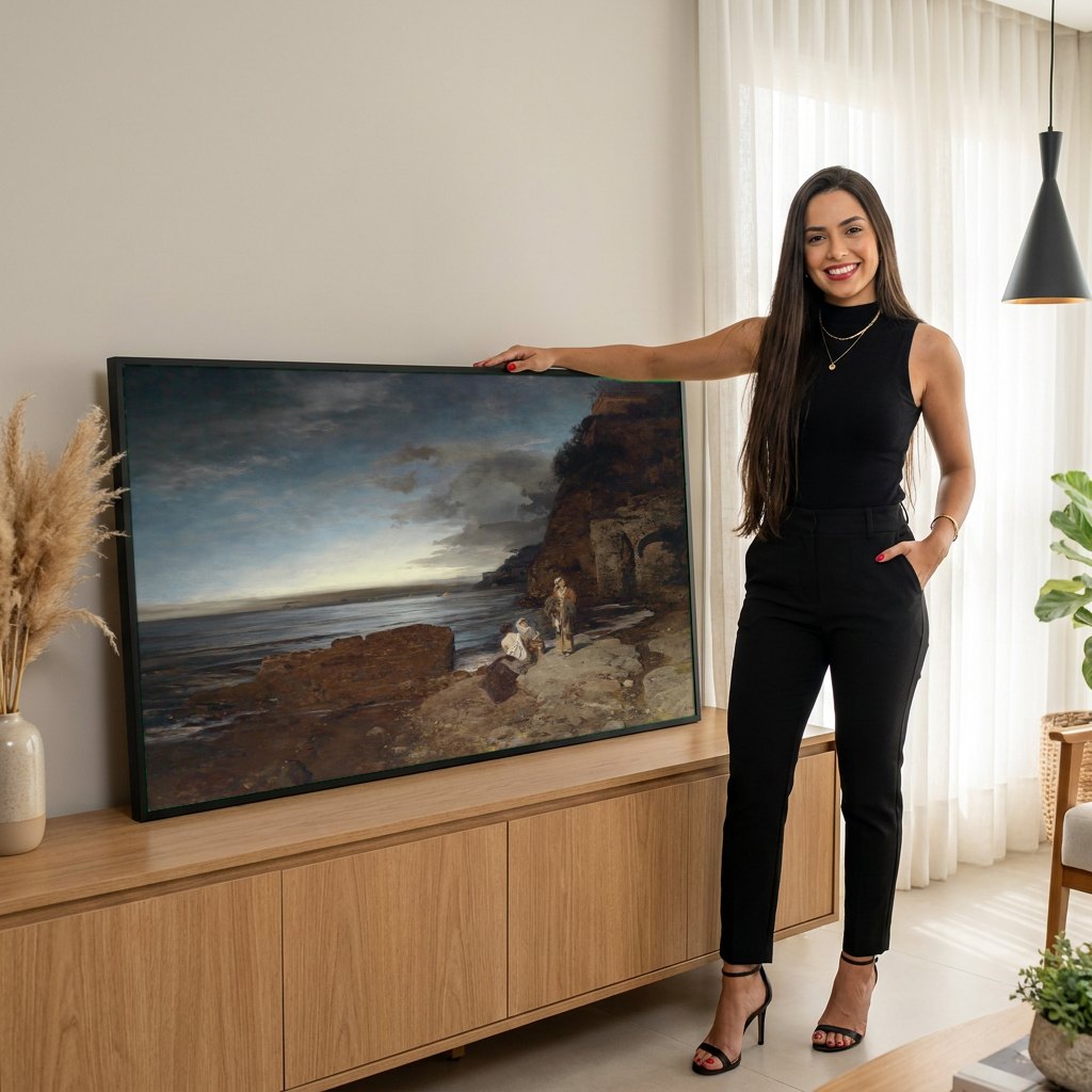 Quadro Decorativo Cenas Costeiras - Oswald Achenbach | modelo apresentando o quadro emoldurado