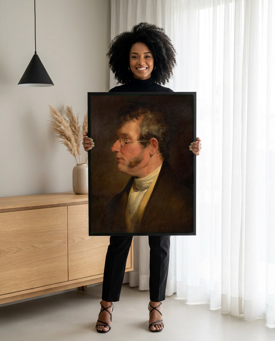 Quadro Decorativo Retrato de Homem - Friedrich von Amerling | modelo apresentando o quadro emoldurado