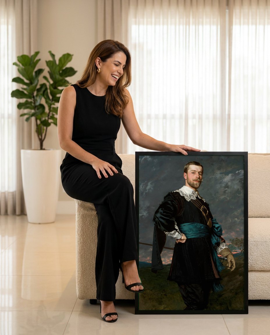 Quadro Decorativo Retrato Masculino - Wladyslaw Czachorski | modelo apresentando o quadro emoldurado