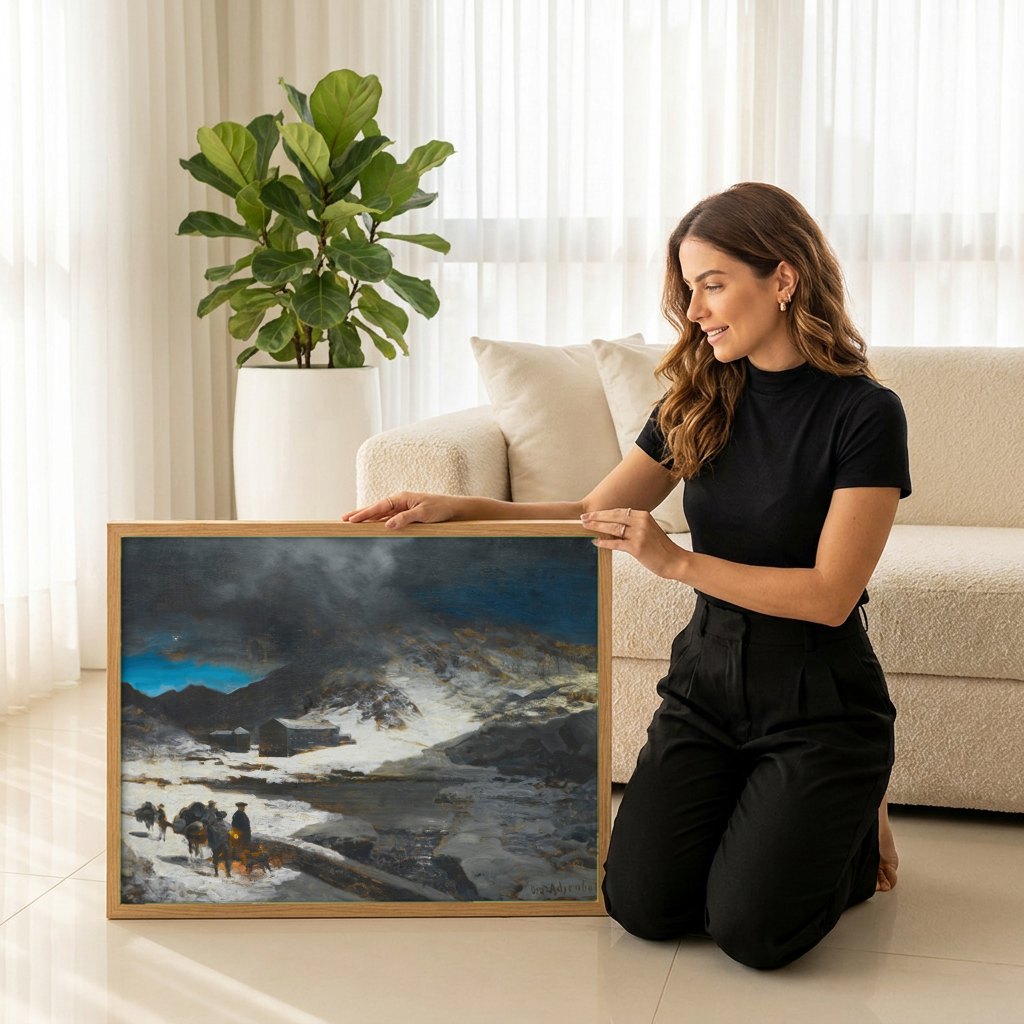 Quadro Decorativo Paisagem Nevada - Oswald Achenbach | modelo apresentando o quadro emoldurado